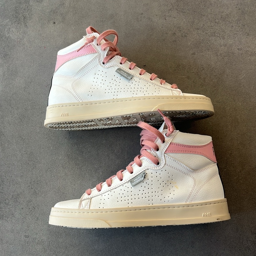 P448 white high tops with pink laces size 37 women’s - Picture 4 of 12